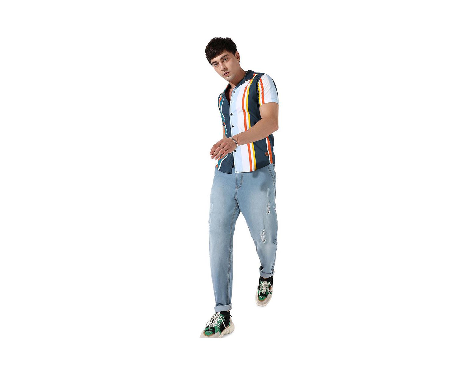 Men's Striped Button Up Cotton Shirt