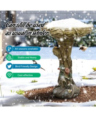 25.5 Inch Heigh Wood-Look Concrete Bird Bath with Decorative Faux Bird – birdbath Rustic & Long-Lasting Design, Enhances Garden