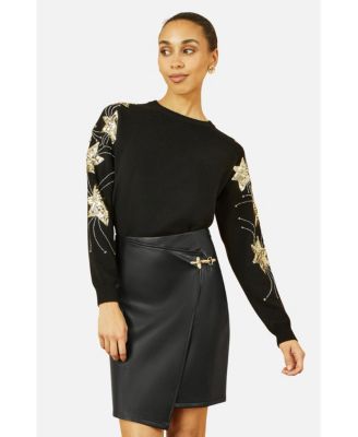 Women's Sequin Star Detail Relaxed Fit Sweater