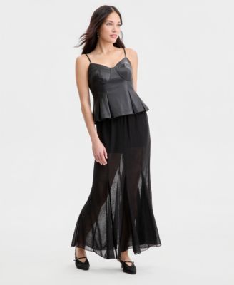 Women's Faux-Leather Peplum Top