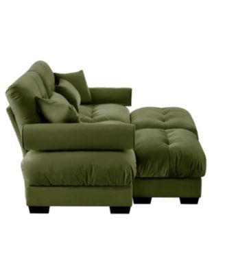 Streamdale Oversized Modern Two-Seater Sofa with Ottoman, Velvet 2-Seater with Armrests & Pillows