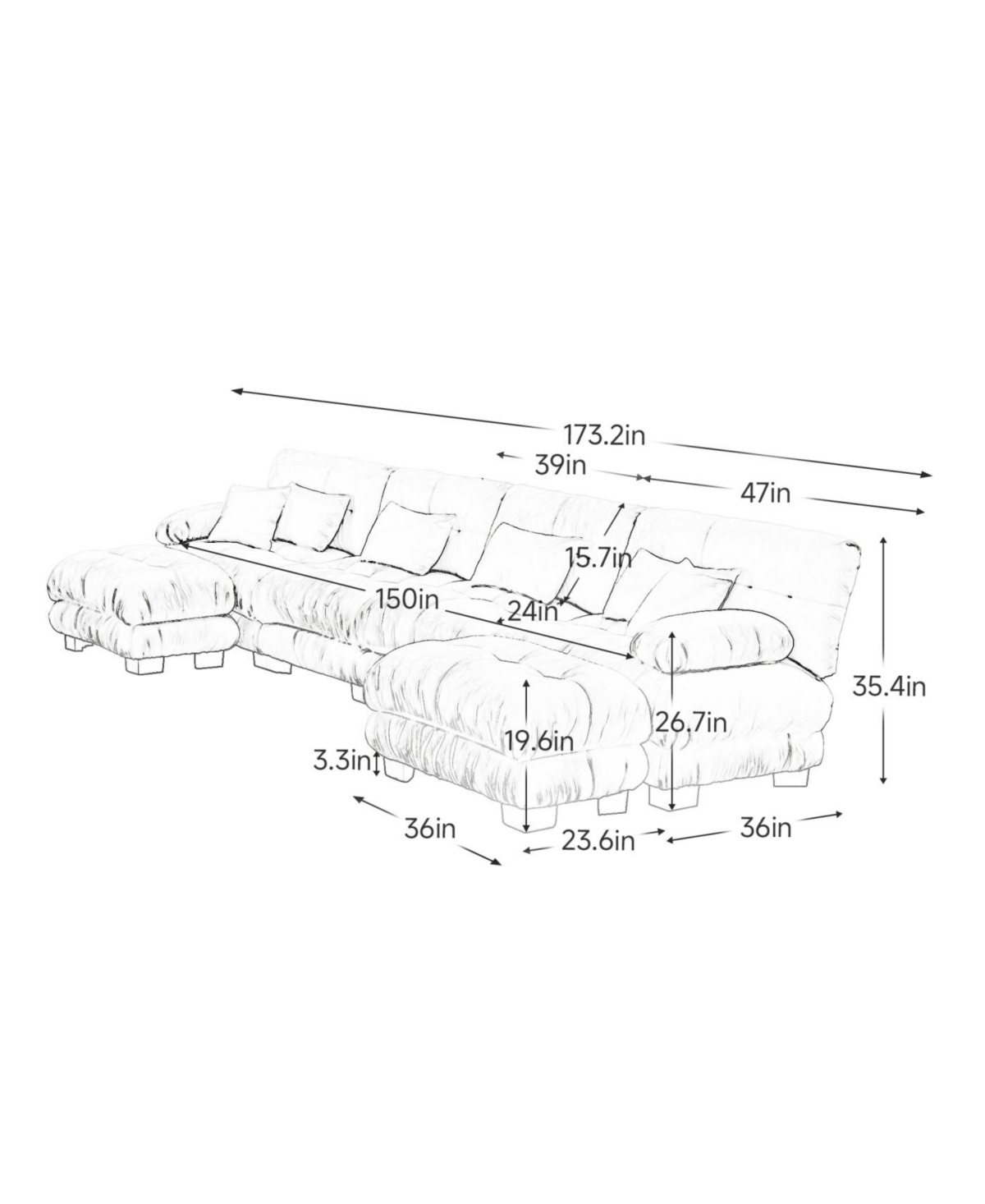 Streamdale Furniture Streamdale Free Combination Modular Sectional Sofa, U Shaped Couch, 4-Seater Cloud Couch