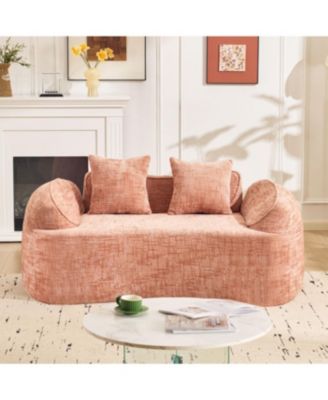 Streamdale Pink curved two-person compress sofa with armrests and two pillows
