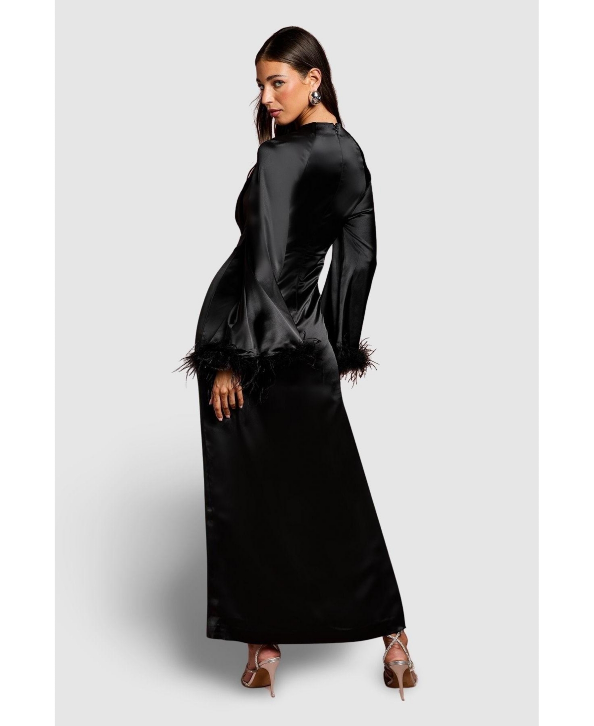 Coast Women's Feather Trim Satin Maxi Dress