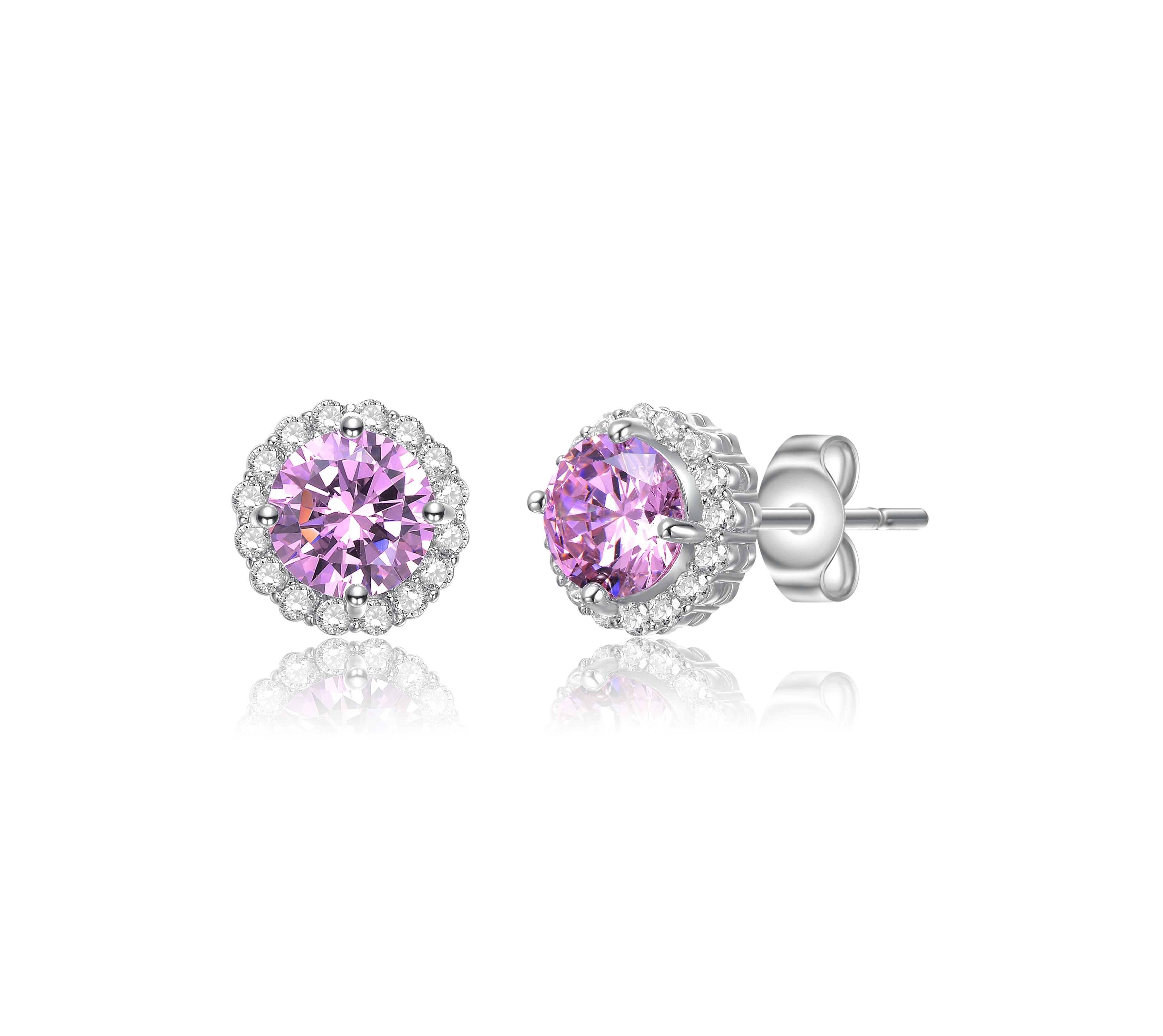 Elegant Round Stud Earrings with Colored Cubic Zirconia