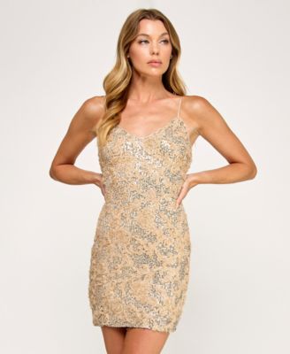 Juniors' Sequin Soutache Strappy V-Neck Dress