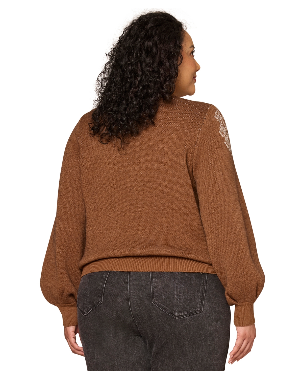 Democracy Plus Floral Placement Detail Long-Sleeve Sweater