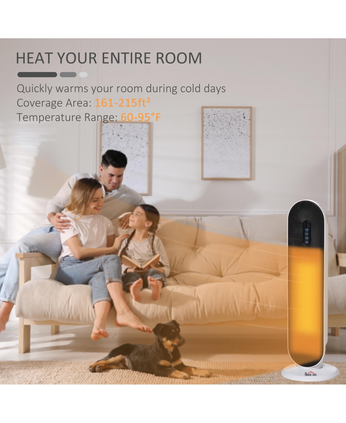 Portable Oscillating Ceramic Space Heater w/Remote & Anti-Tip, White