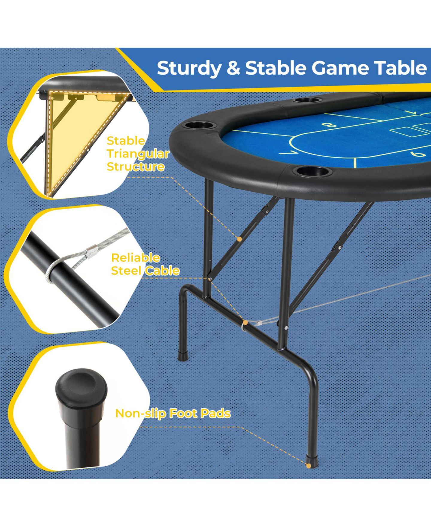 Детская игрушка SUGIFT 72" x 36" x 30.5" Foldable Poker Table With 8 Cup Holders, 14 Years & Up, цвет: Тёмно-синий — фото 2