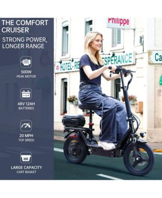 14-Inch Adult Foldable Electric Scooter with 500W Motor, Dual Shock Absorbers & Rear Storage Box