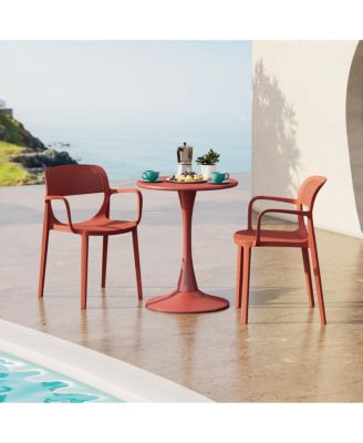3-Piece Round Metal Bistro Dining Table Set And Stackable Resin Patio Dining Arm Chairs