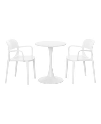 3-Piece Round Metal Bistro Dining Table Set And Stackable Resin Patio Dining Arm Chairs