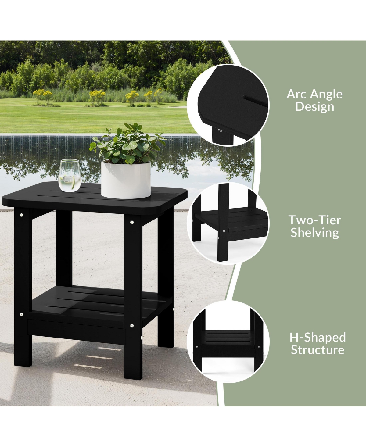 WestinTrends 2-Tier Outdoor Hdpe Modern Adirondack Square Patio Side Table