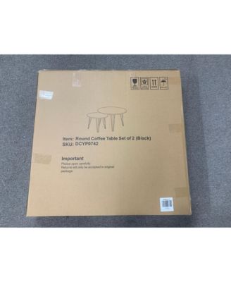 27.56 Inch Round Nesting Coffee Table Set of 2 with Marble Tabletop and Metal Base