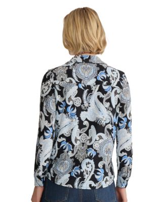 Petite Long-Sleeve Button Front Printed Top
