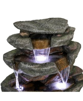 40.5” High Rocks Outdoor Water Fountain - 6-Tiers Cascading Waterfall with LED Lights, Soothing Tranquility for Home Garden, Yard Decor