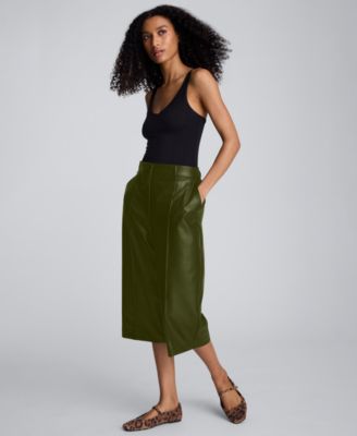 Women’s Faux Leather High Rise Pintuck Culotte