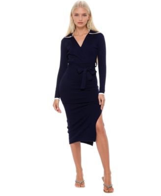 Women's Tatiana Fully Knit Collar Surplice Midi Dress