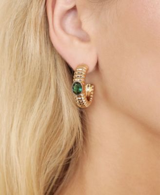 Ribbed Emerald Large Hoops