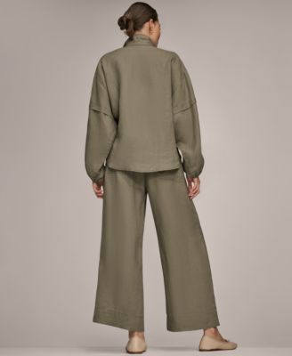 Women's Long Blouson Sleeve Button Adjustable Tie Shirt