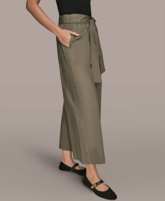Women's Stretch Poplin Self Belted Crop Pants