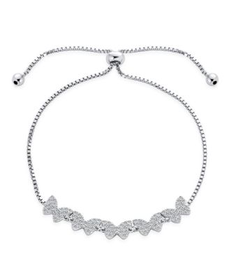 Set of 2 CZ Butterfly and Love Knot Bolo Bracelet Sterling Silver