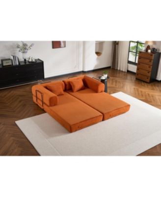 Streamdale Orange Corduroy Convertible Sleeper Sofa Bed with Pillow