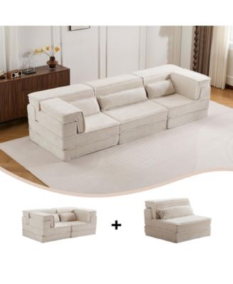 Streamdale Compression Sofa, Convertible Floor Sofa Bed, Modular Sectional, 3 Seater, White