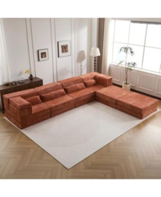 Streamdale Compression Sofa, Convertible Floor Sofa Bed, Modular Sectional, 4 Seater, Orange
