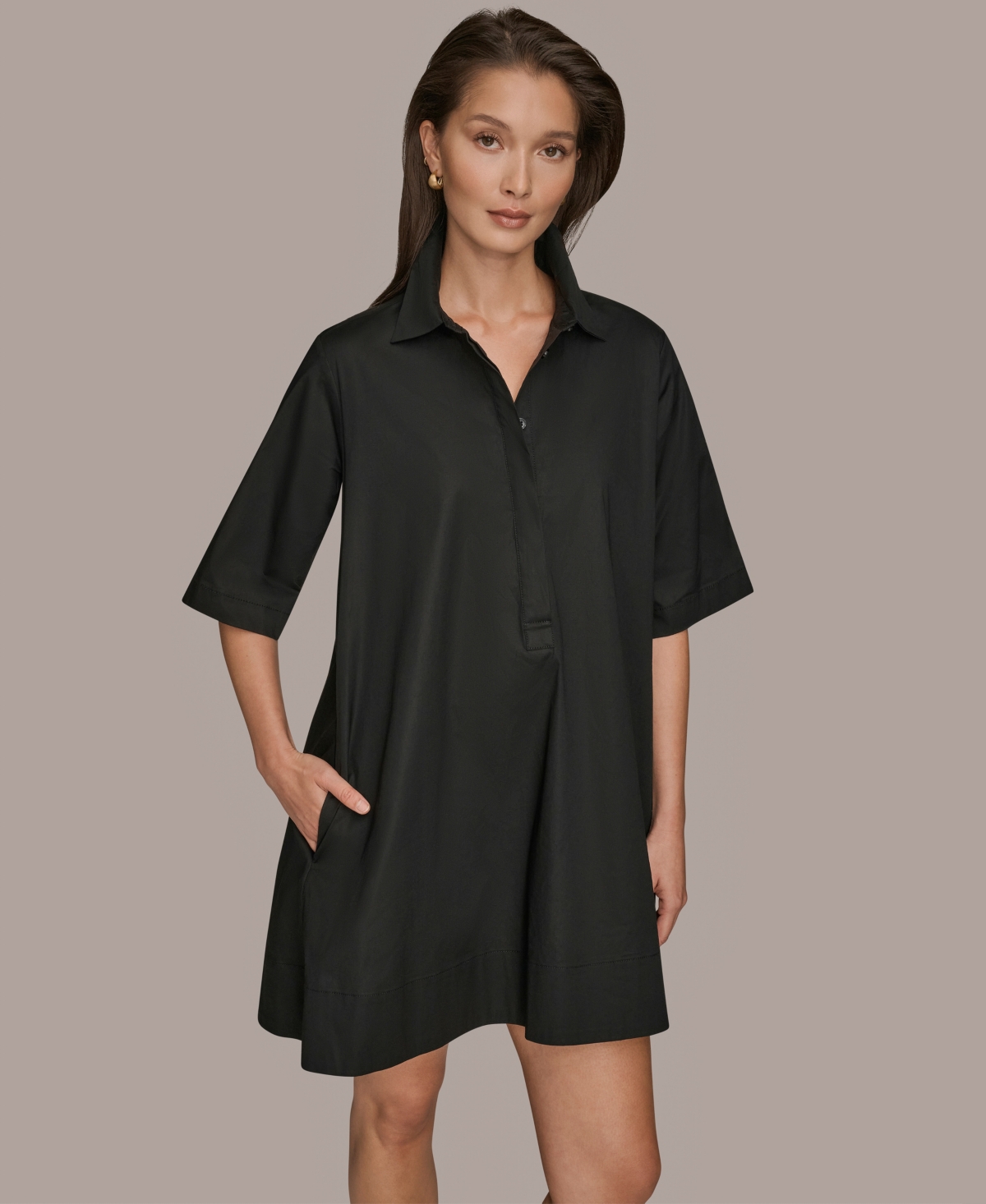 Donna Karan Weekend Women's Elbow-Sleeve Hidden Placket Dress