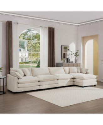 Streamdale Modern Upholstered L-Shape Modular Sectional Sofa, 4-Seater with Ottoman, Beige