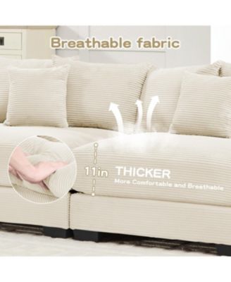  170" Oversized Cloud Modular L-Shape Sectional Couch, Cream Corduroy, Ottoman, 12 Pillows