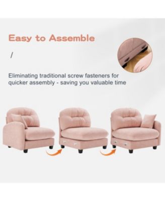 Streamdale Four-Seater Modular Chenille Sectional Couch with Pillows, Pink