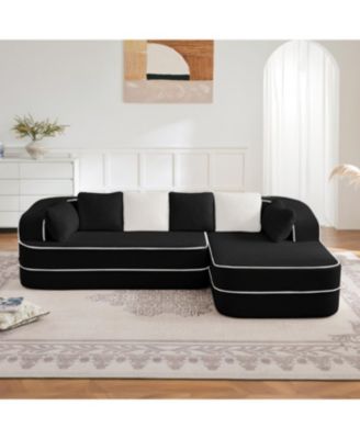 106" Teddy Fabric Sofa, No Assembly, L-Shaped Chaise, Black