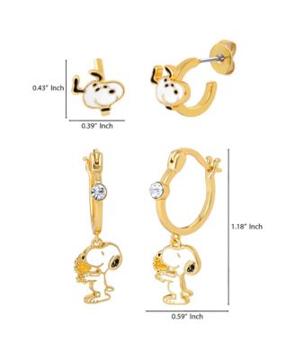 Snoopy Earring Set, 2-Pair, Gold-Tone Studs & Dangle Hoops