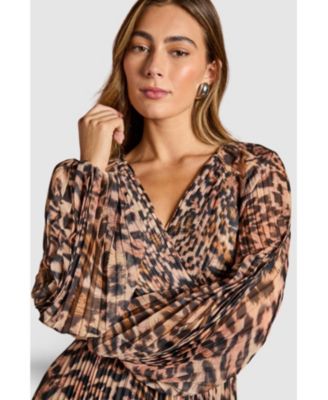 Women's Long Sleeve Chiffon Wrap Midi Dress