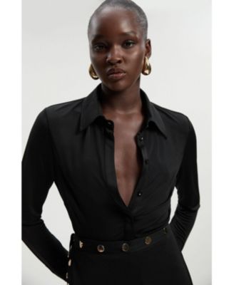 Women's Drapey Crepe Slim Collared Shirt