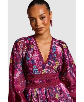 Women's Organza Lace-Trim Midaxi Dress