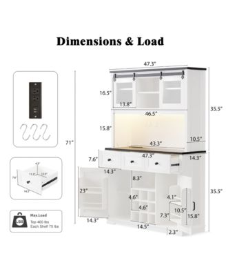 71" Farmhosue Pantry Bar Cabinet with Internal Storage Rack,Kitchen Cabinet with Hutch,Sliding Door,Rustic Coffee Bar Storage Cabinet