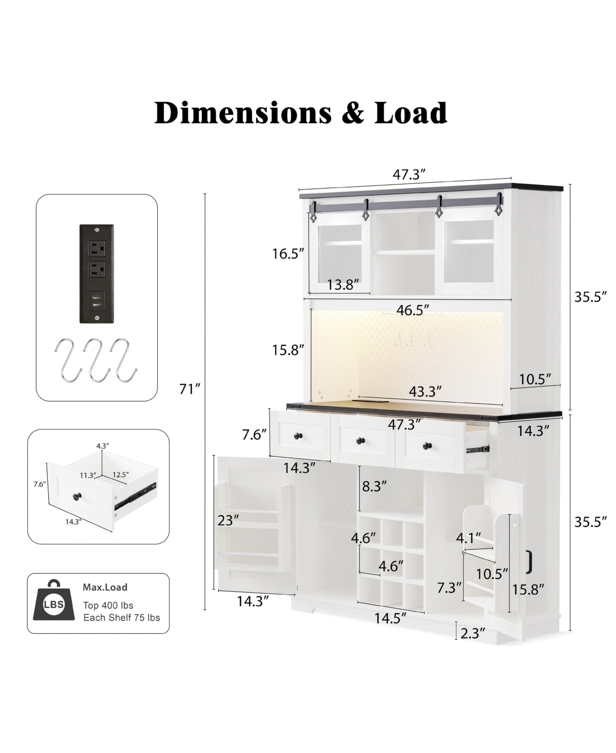Boyel Living 71" Farmhosue Pantry Bar Cabinet with Internal Storage Rack,Kitchen Cabinet with Hutch,Sliding Door,Rustic Coffee Bar Storage Cabine