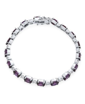  Alternating Oval Shape Purple CZ Cubic Zirconia Tennis Bracelet Silver Plated 7 Inch