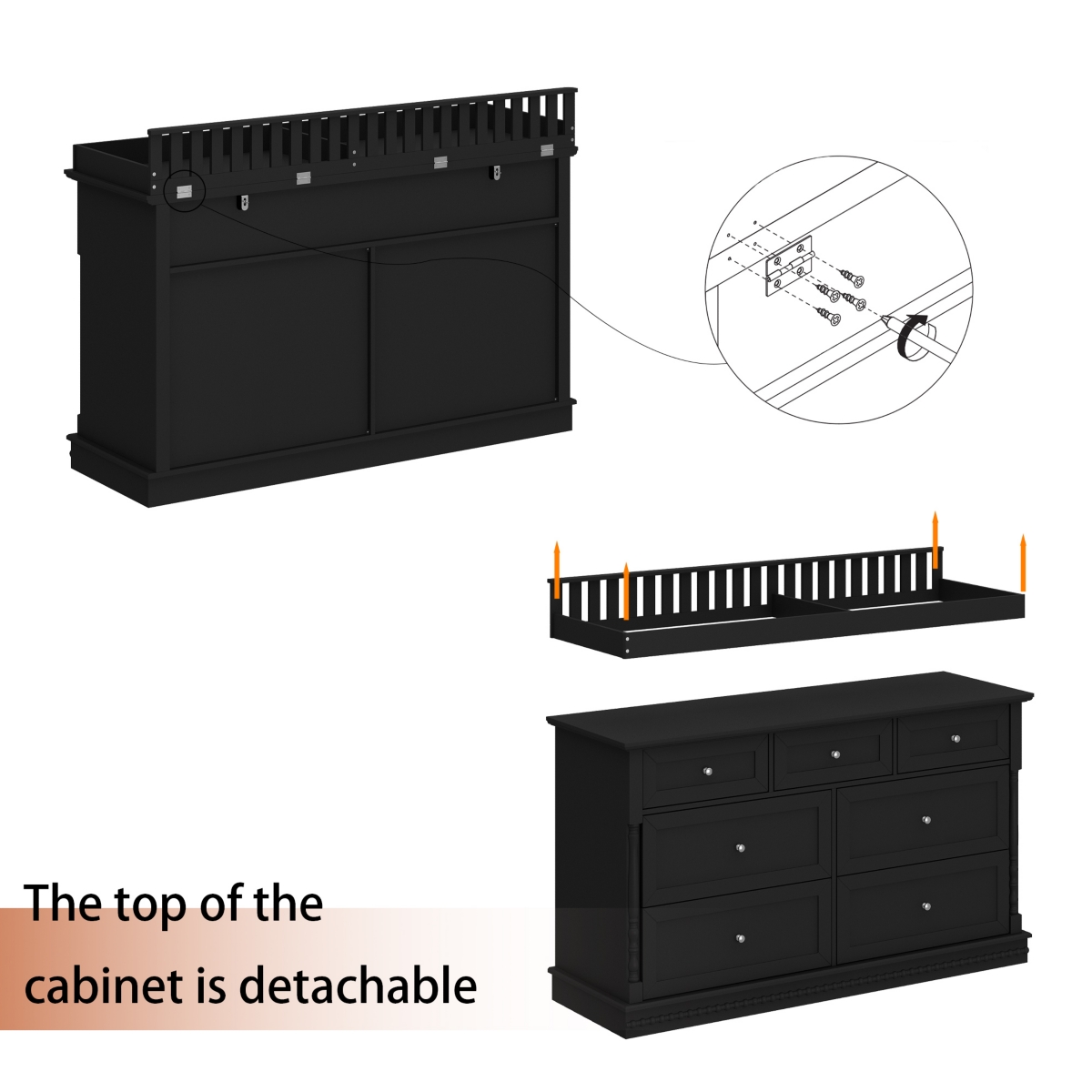 Homsee Changing Table with 7-Drawers, Guardrail Top, Anti-Tip Safety Feature