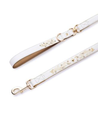 Western Style Full Grain Genuine Leather Dog Leash with Embroidery and Pearl or Turquoise Studs