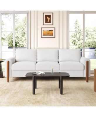 Streamdale 83.86" 3-Seater Sofa, Curved Armrest, Teddy Velvet, Solid Wood Legs & Frame, Green