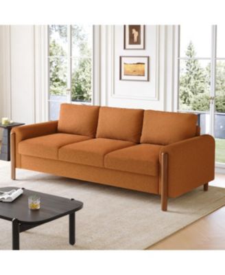 Streamdale 83.86" 3-Seater Sofa, Curved Armrest, Teddy Velvet, Solid Wood Legs & Frame, Green