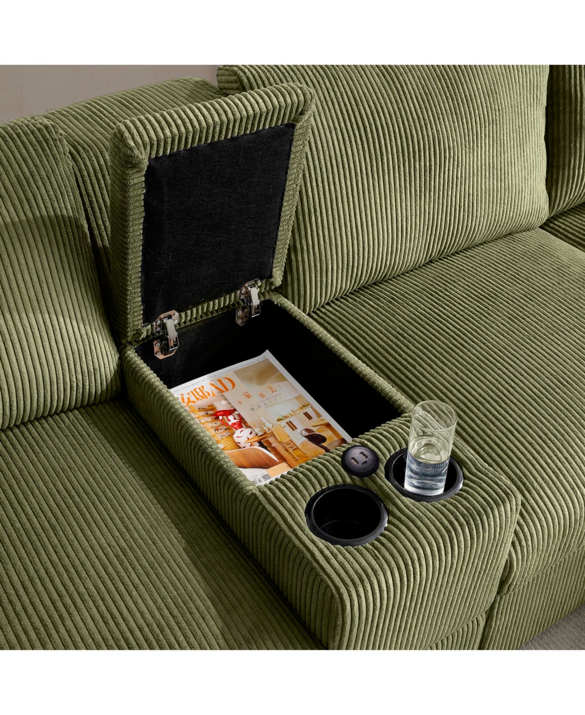 Streamdale U Shaped Cloud Couch Sectional Sofa, 126" Oversized Comfy Green Sofa with Console