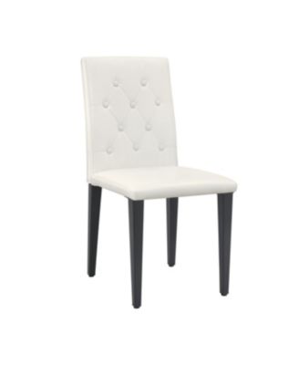 Streamdale 4-pack white PU dining chairs, ergonomic buckle backrest, black metal legs