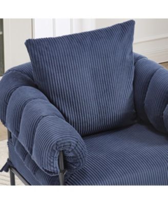 Streamdale Modern Teddy Fleece Upholstered Chair with Gold Metal Legs, Dark Blue