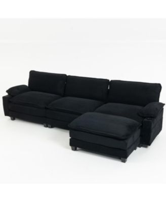 Streamdale Modern 3+1 L-Shaped Corduroy Sofa with Ottoman, Cloud Couch for Living Room.