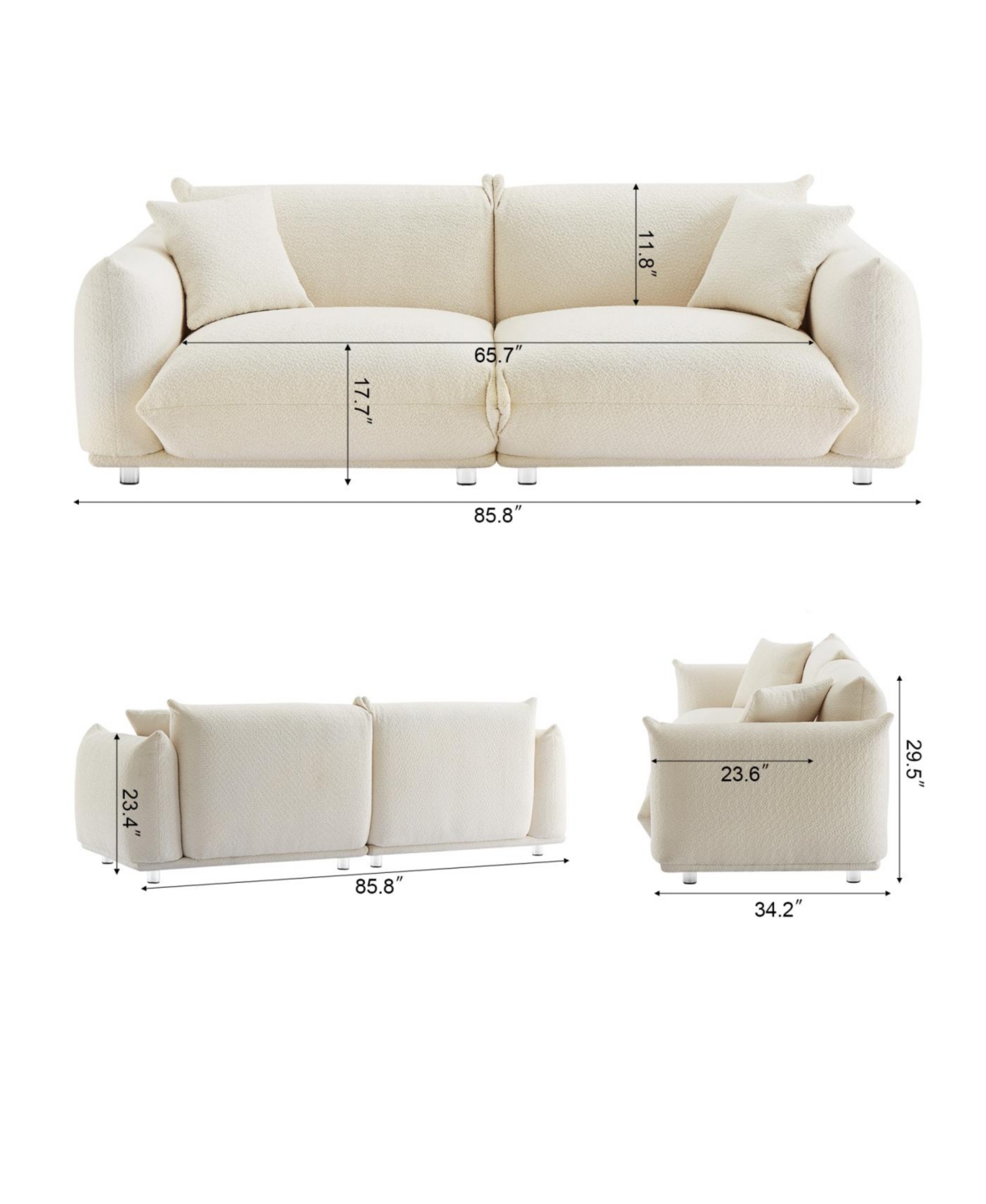 Streamdale Oversized Sherpa Loveseat Sofa with Metal Legs, 3 Seater Couch - White